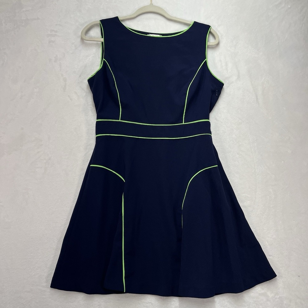 Esley Fit & Flare Skater Dress Womens Medium Navy Green Sleeveless Summer